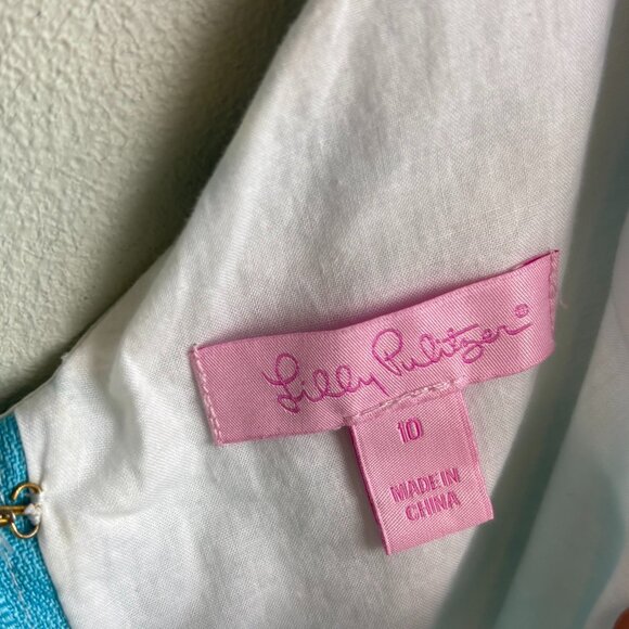 Lilly Pulitzer Silk Fit & Flare Dress 10 Blue White Striped V-Neck Cotton Lined - Picture 3 of 11